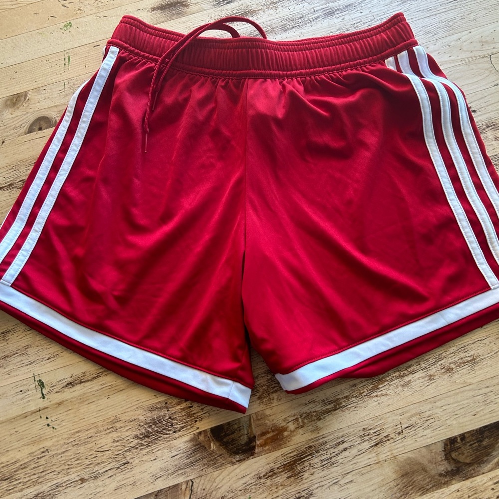 red addidas soccer shorts